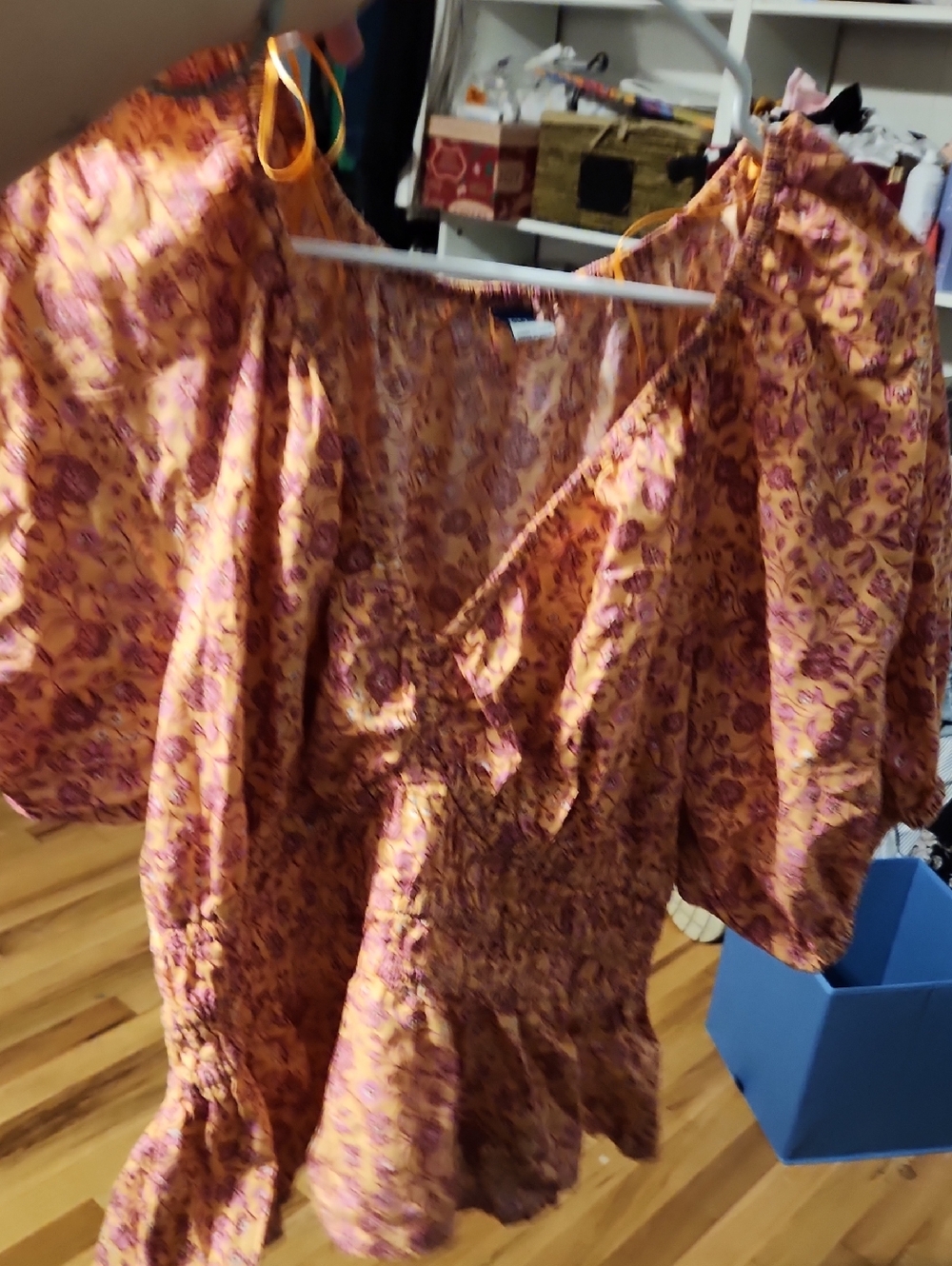 Old Navy Rust and Pink Floral Peasant Blouse